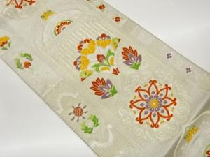 華文に草花模様織出し袋帯